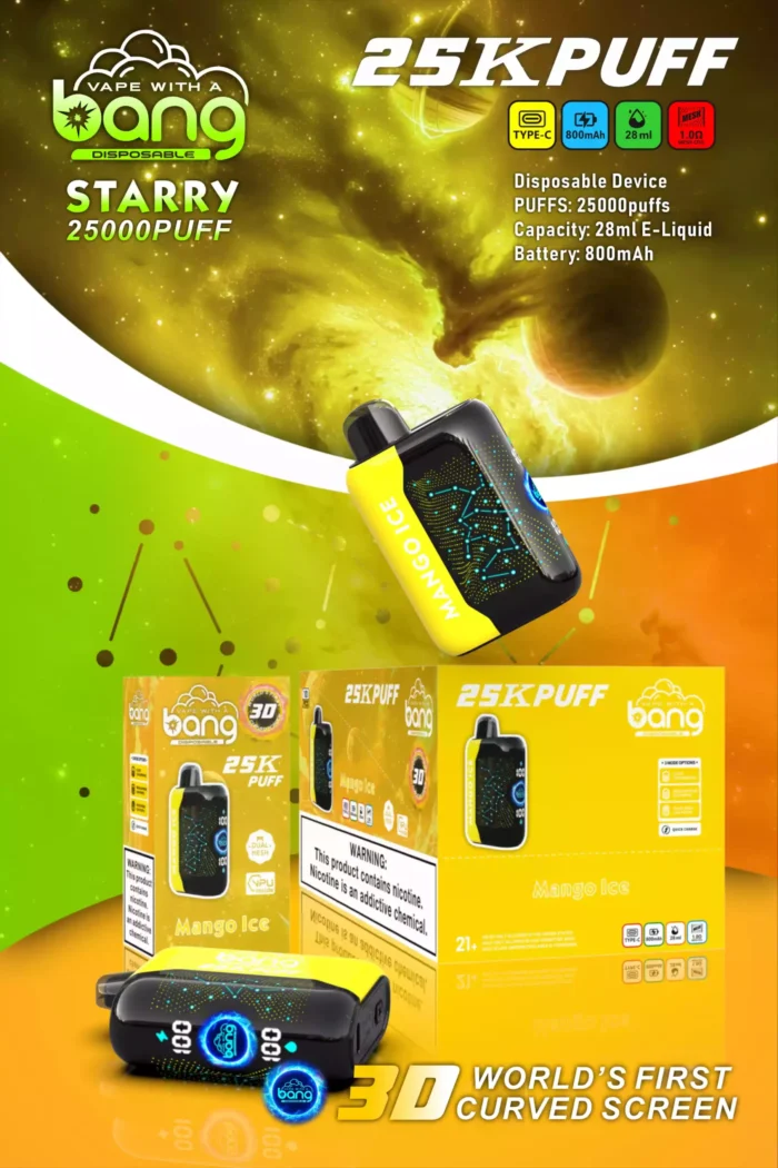 Bang Starry 25000 Puffs Disposable Vape for Bulk Purchases with 28ml Capacity and 800mAh Rechargeable Battery