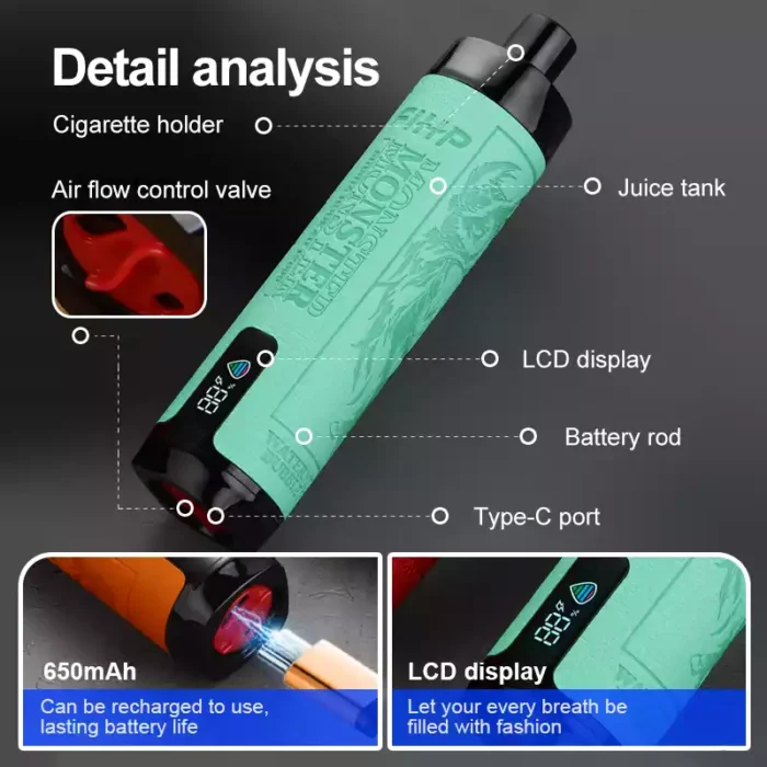 FIHP Shisha Hookah 12000 Puffs Disposable E-Cigarette with 6% Nicotine and LED Display