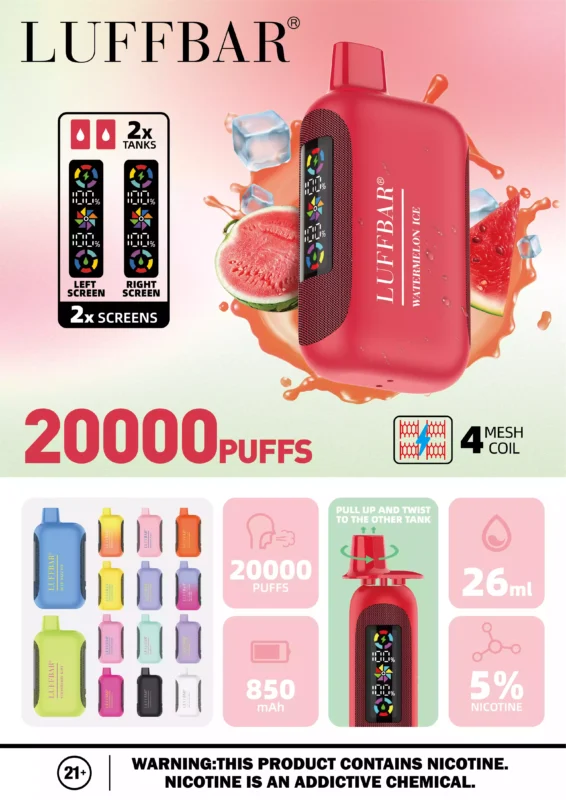 VASY LUFFBAR Dually 20000 Puffs Enjoy 20000 Puffs with 50mg Nicotine Salt and 26ML E Liquid