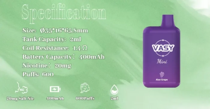 VASY Mini 600 Puffs Long Lasting Disposable Vape with 20mg Nicotine Strength