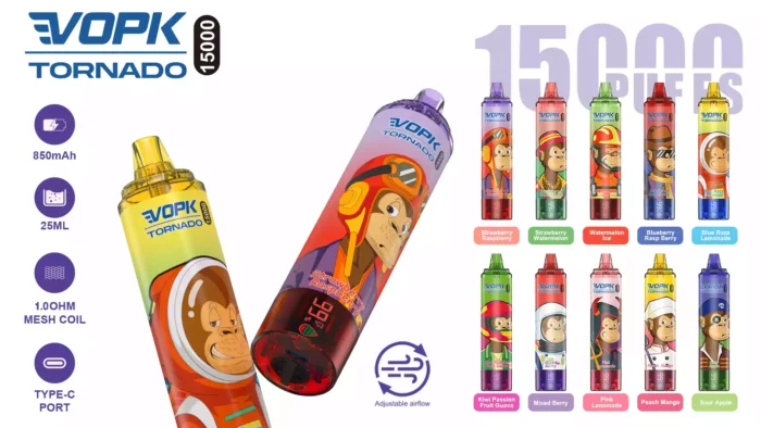 VOPK TORNADO 15000 Puffs Long Lasting Disposable Vape with Adjustable Airflow and 25ML Capacity