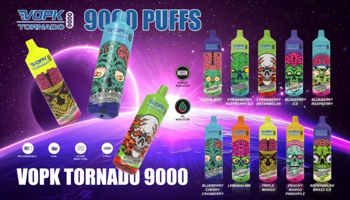 VOPK TORNADO 9000 Puffs Top Quality Disposable Vape with Frosted Sticker Design