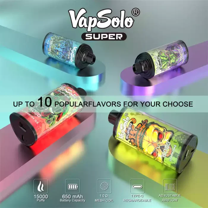 Vapsolo Super 15000 Puffs Perfect for Vaping on the Go with 15000 Puffs and Mesh Coil Technology
