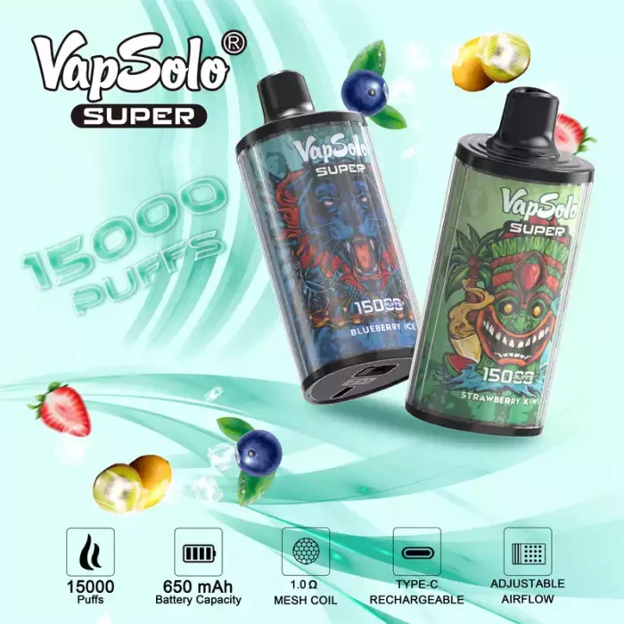 Vapsolo Super 15000 Puffs Perfect for Vaping on the Go with 15000 Puffs and Mesh Coil Technology