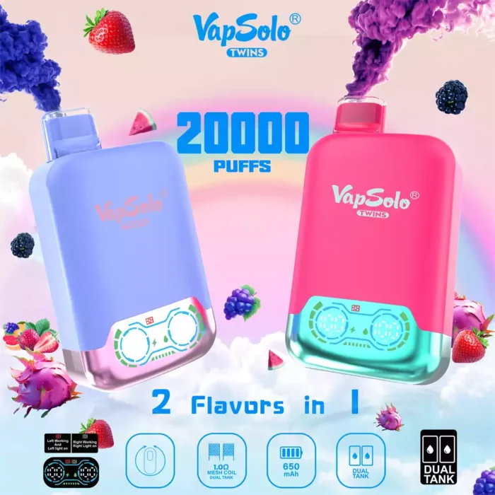 Vapsolo TWINS 20000 Puffs A 30ML E Liquid Disposable Vape with 5 Popular Flavors and Mesh Coil