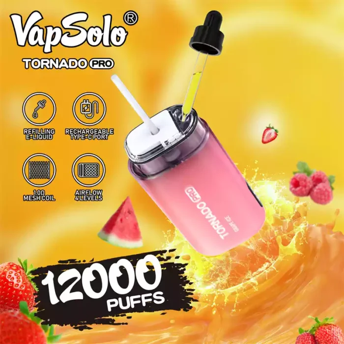 Vapsolo Tornado Pro 12000 Puffs A 22ML E Liquid Capacity Disposable Vape with Mesh Coil for Superior Flavor