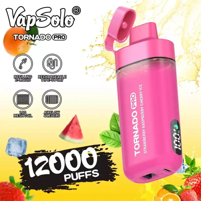 Vapsolo Tornado Pro 12000 Puffs A 22ML E Liquid Capacity Disposable Vape with Mesh Coil for Superior Flavor