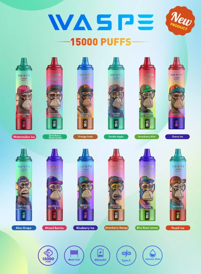 WASPE 15000 Puffs Review Een hoogwaardige wegwerpvape met opladen Type C en gaasbatterij