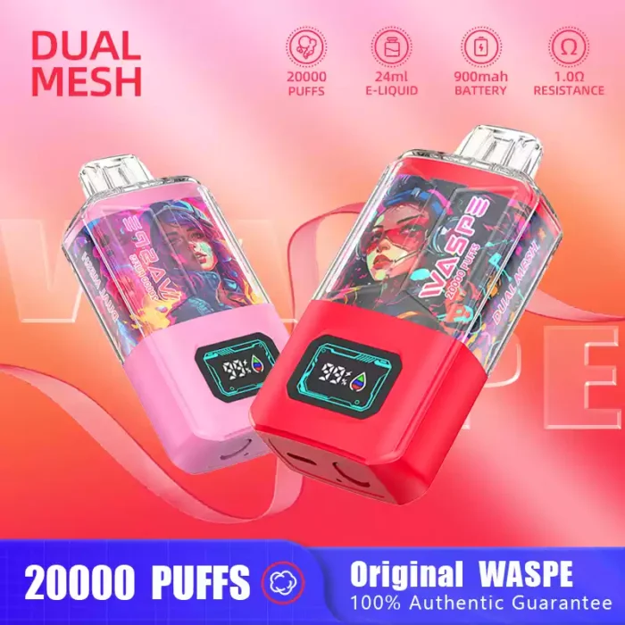 WASPE Dual Mesh Box 20000 Puffs Vape de larga duración con capacidad de 24ml y batería recargable de 900mAh