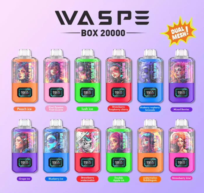 WASPE Dual Mesh Box 20000 Puffs Vape de larga duración con capacidad de 24ml y batería recargable de 900mAh
