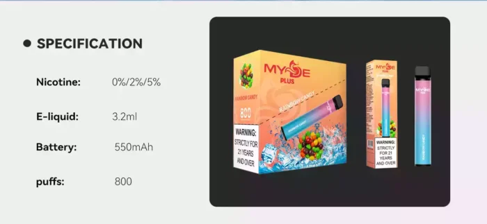 MYDE Plus 800 Puffs Disposable Vape Pens, 0%-5% Nicotine Options