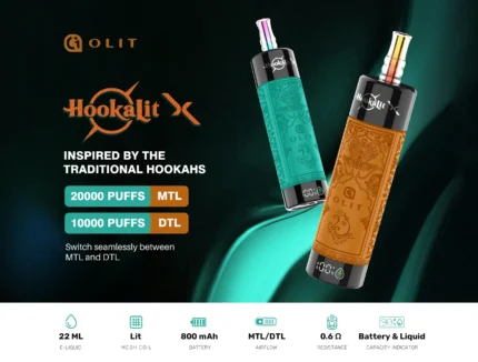 OLIT HOOKALIT X 20000 Puffs Vape Desechable de Larga Duración con 22ml E Liquid y Batería Recargable